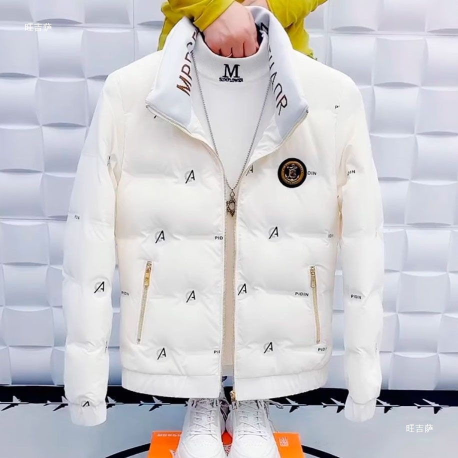 Winter down Jacket Men's Coat Lightweight Glossy Slim Trendy Stylish Warm Short Stand Collar Jacket Men Gray