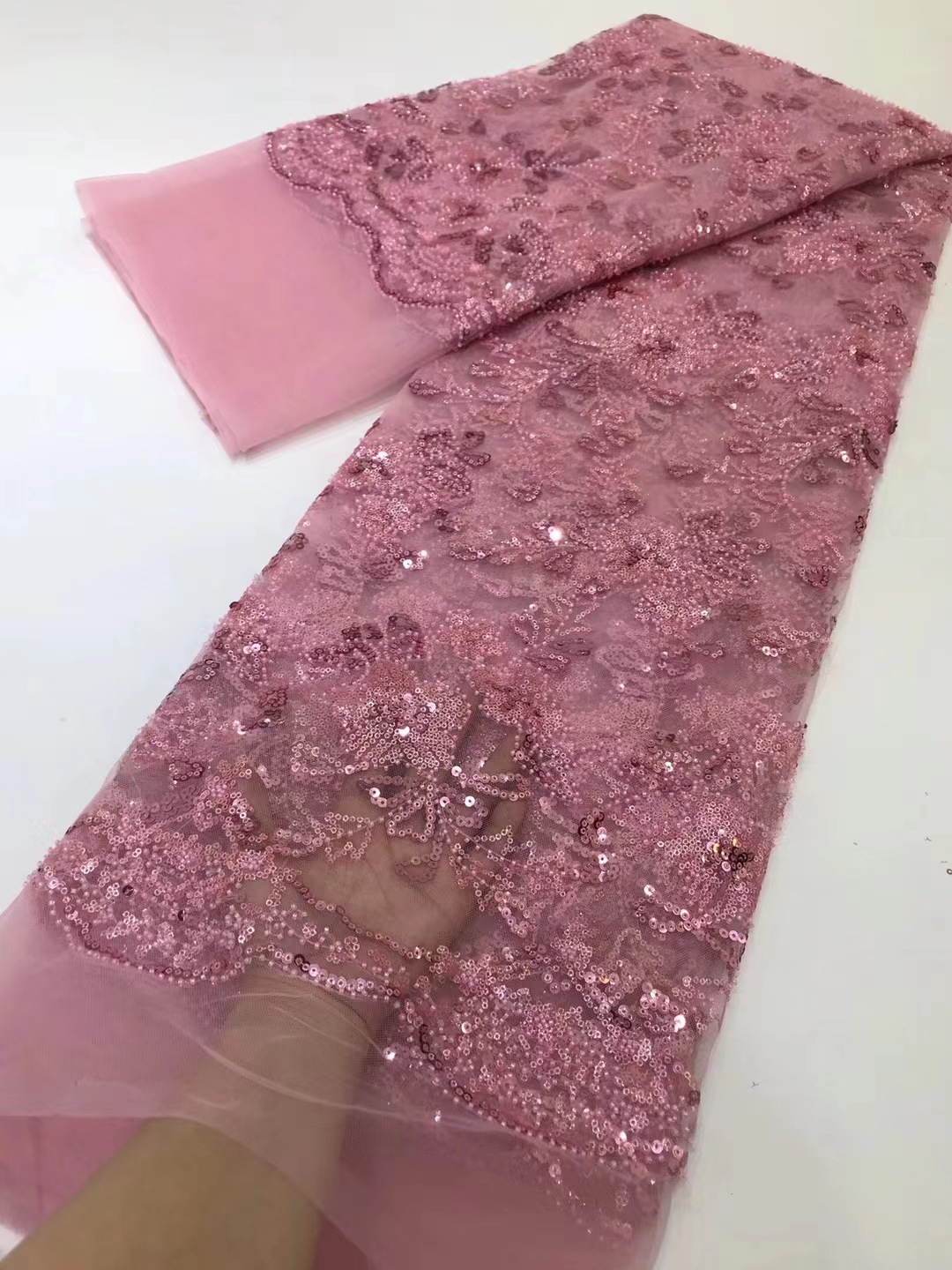 Cuentas de bordado de Europa y América bordado gran flor con cuentas lentejuelas tul encaje vestido de noche vestido de boda encaje tela JX3067
