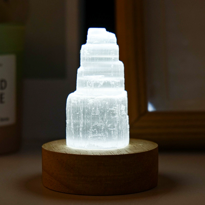 Gypsum tower night lamp, Moroccan translucent crystal ornament, LED base options, 6–20 cm