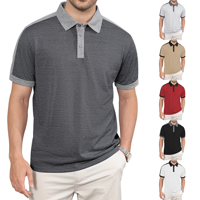 Camiseta polo de manga corta para hombre, estilo casual y de negocios, con bloques de color, de verano, de sarga perlada, para comercio transfronterizo Amazon.