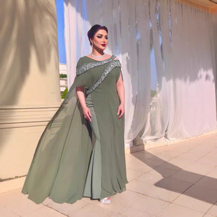 2024 autumn and winter new cross-border foreign trade women's independent station ebay sexy chiffon bead stitching ball evening dress