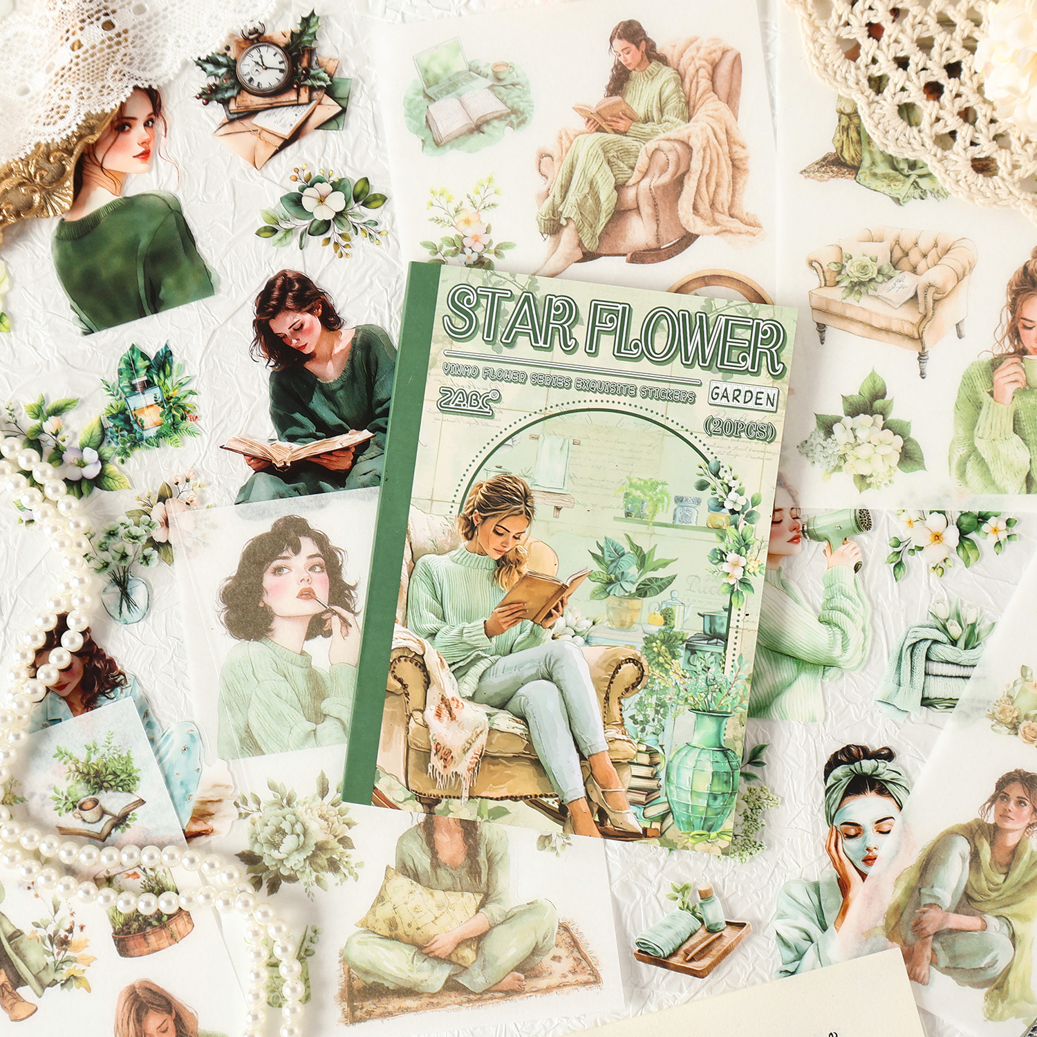 Yin Mo Hua Man Pegatinas de pet transparentes a prueba de agua Pegatinas de diario de bricolaje Pegatinas de chicas europeas retro transfronterizas