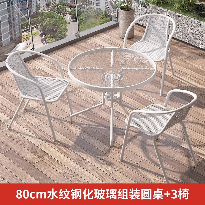 80cm water pattern tempered glass assembled round table +3 chairs