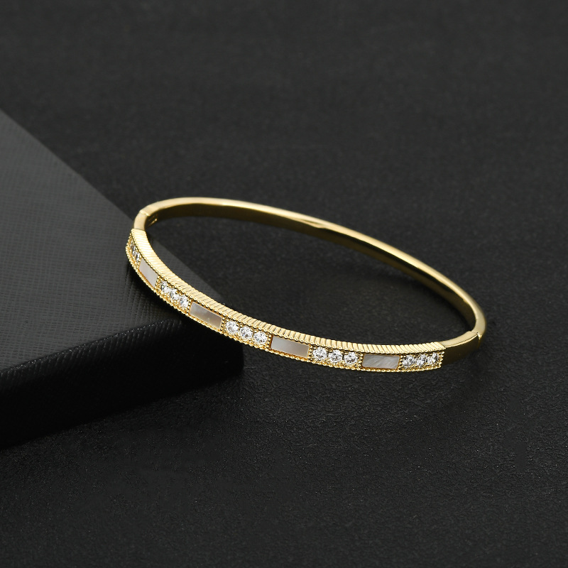 Pulsera de concha de circón súper intermitente con microincrustaciones de oro real, diseño de nicho femenino, estilo japonés y coreano, nueva pulsera al por mayor
