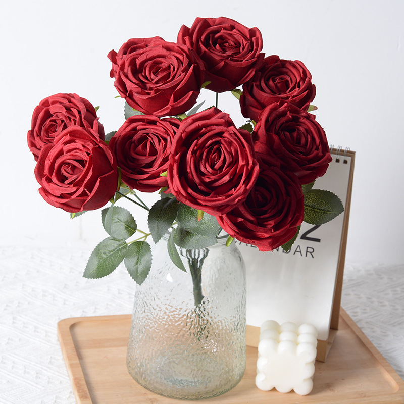 Rosa artificial 10-cabeza imperial concubina Rosa mango ramo novia celebración flor Europea boda Hotel auditorio decoración del hogar flor falsa