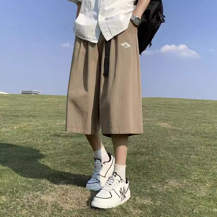 Cropped Pants Men's Summer Thin Loose Over-the-Knee Shorts American Style Ins Trendy Brand Casual Solid Color Wide-Leg Pants