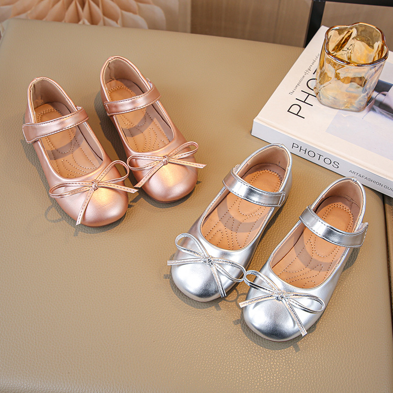 Children's Leather Shoes Girls Princess Shoes 2025 Autumn New Bow Little Girls Soft Sole Performance Shoes Anti-Slip Shoes