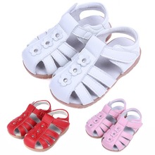 夏季全真皮女童花朵凉鞋舒适透气防滑平底包头设计宝宝鞋公主风