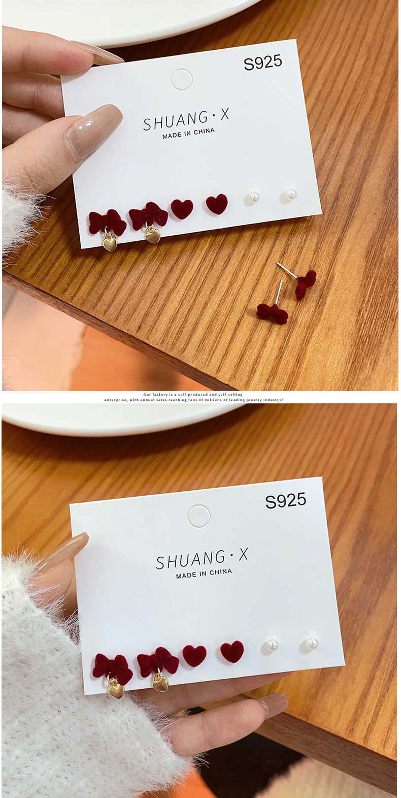 Retro Heart Shape Bow Knot Flocking Handmade Womenu0027S Ear Studs 1 Pair