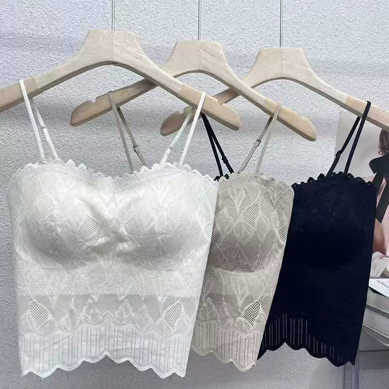 法式蕾丝性感吊带背心女带胸垫细肩带美背内衣外穿内搭打底上衣夏