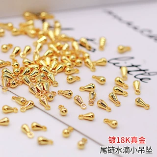 铜镀18K真金百搭手链坠子配件 DIY尾链水滴小吊坠14K包金尾链尾坠