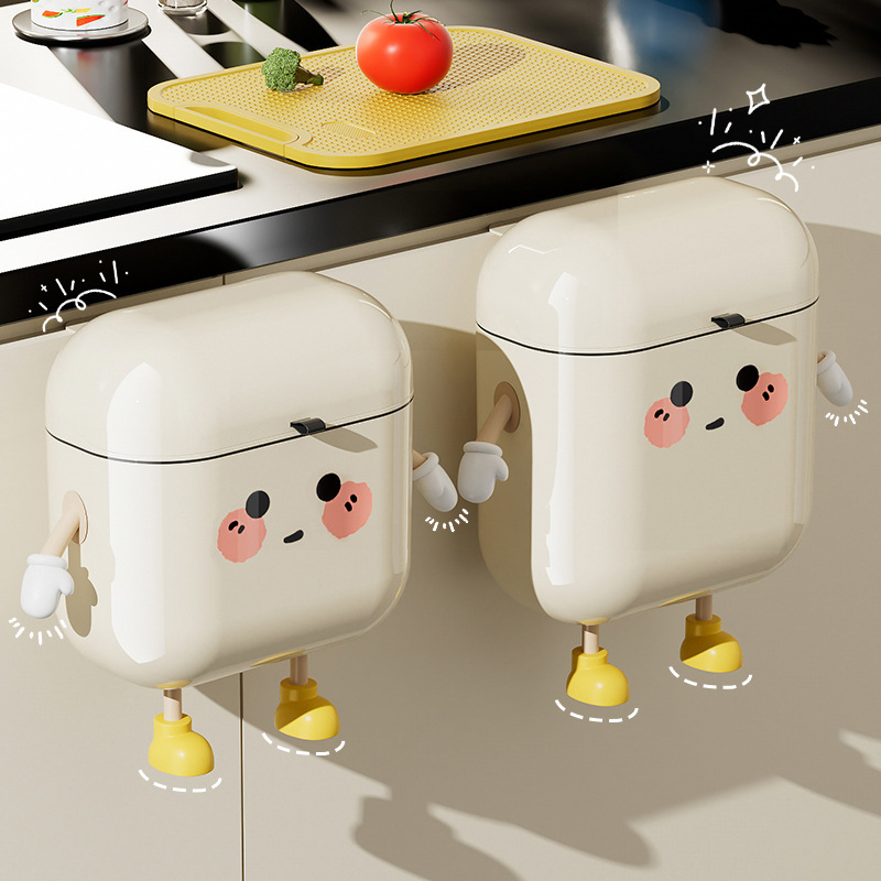 Wall Hanging Trash Bin Household High-Level Sense Large-Capacity Cute Style Kitchen Bathroom Narrow Slot Waterproof Trash Bin with Lid