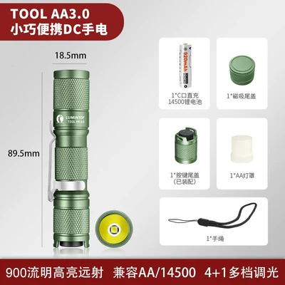 Leimingtu TOOL AA Flashlight UV fənərlər - magnetic-button-dual-tail-cap-military-green-900-lumens-compatible-with-aa14500-batteries-order-includes-1-battery-magnetic-tail-cap