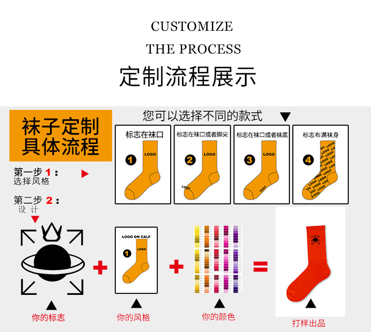 定制袜子男女休闲运动精梳棉加厚长袜黑白短袜提花刺绣印花小单定详情13