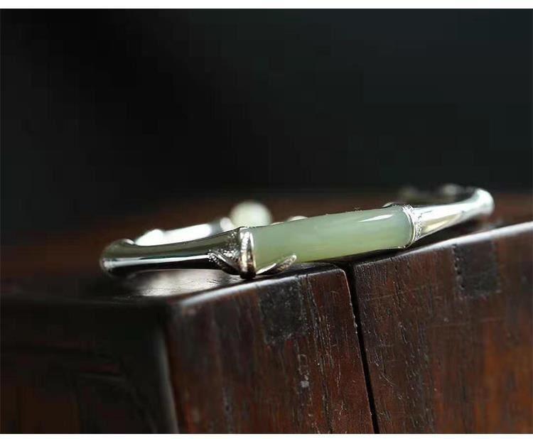 Women'S Gender Chinoiserie Bamboo Copper Inlay Artificial Gemstones Bangle