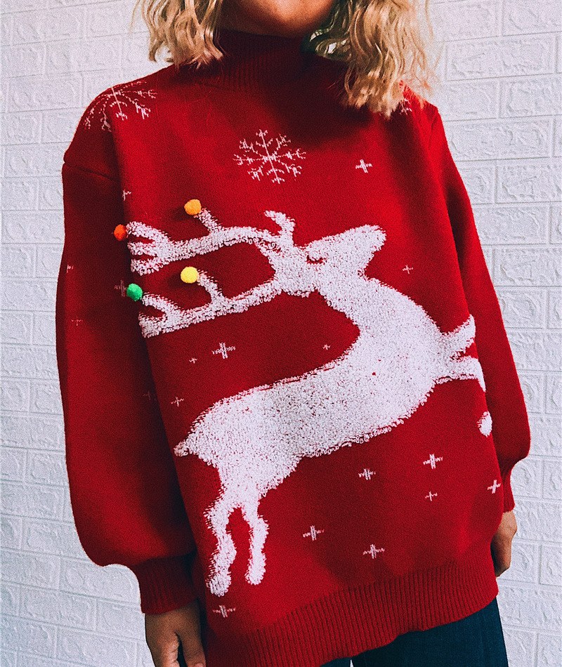 loose thick deer snowflake round neck long-sleeved pullover sweater nihaostyles wholesale Christmas costumes NSSX88950