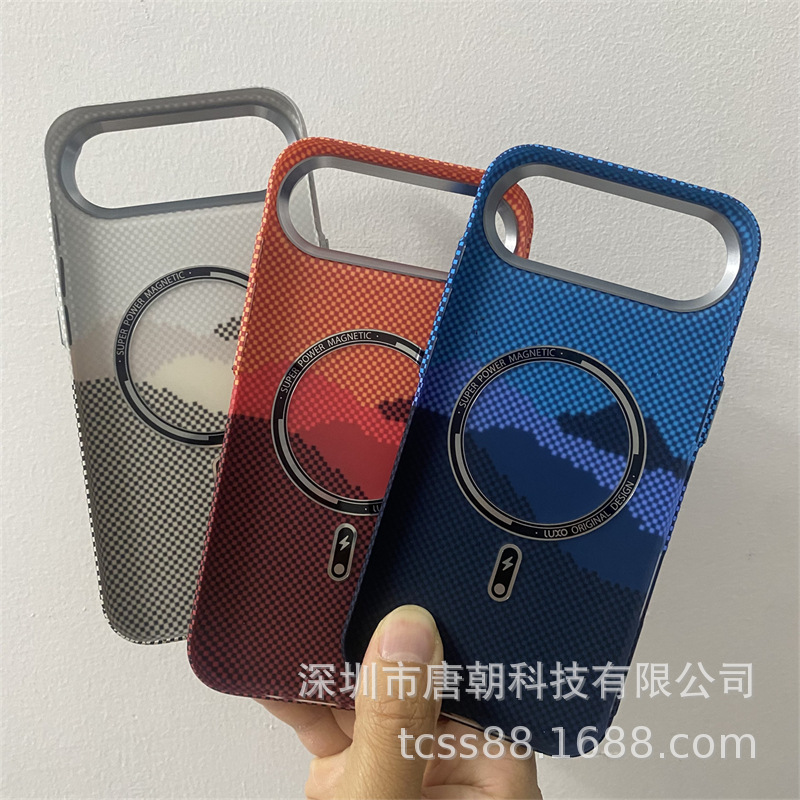 LUXO磁吸水贴硬壳适用iPhone17air碳纤纹手机壳凯夫拉纹pc壳男女