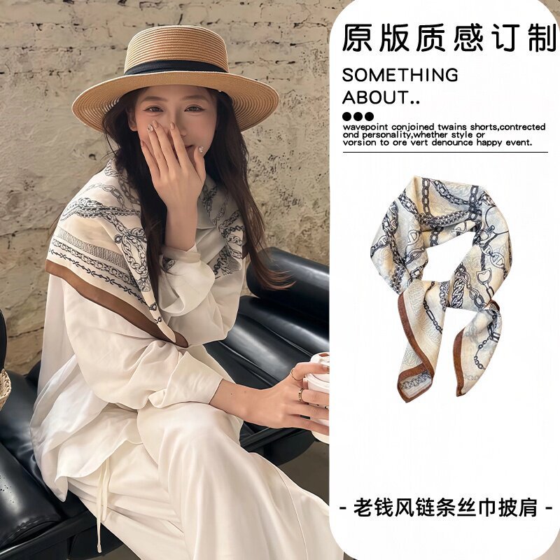 2026 New Style Old Money Style Chain Neck Scarf for Women, Versatile for Commuting, Soft Silk Scarf, Neck Protection Shawl, Outerwear Scarf