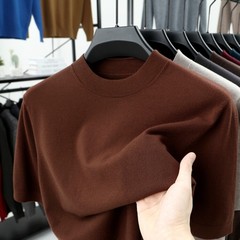 軽豪華春秋精模造セーターtシャツ半袖男性カジュアル百合快適丸首ニットウェア