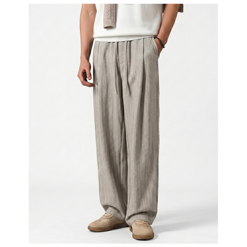 Online Images of Old Money Style Vertical Stripe Drawstring Elastic Waist Straight Casual Pants for Men, Loose Fit Dress Pants, Long Pants Kh161 Special 533
