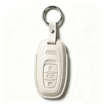q4etron case, Car key bag - type-c-white-leather-case-p2-short-leather-buckle-key-cover
