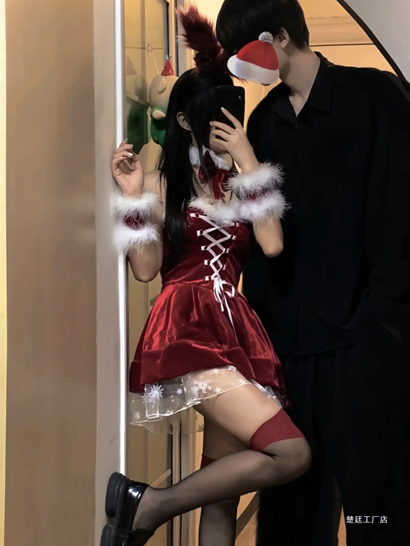 벨벳 드레스 가을과 겨울 분위기 핫걸 레드 배틀로브 퓨어 디자이어 숏스커트 2025 섹시 크리스마스 슬림 도매