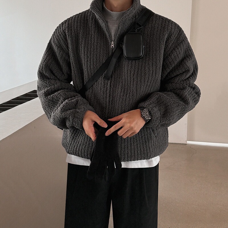 Myq Lamb Wool Cotton Jacket Men's Winter New Warm Loose Jacket Korean Style Trendyy High-End Stand-Up Collar Cotton Jacket Myq Lamb Wool Cotton Jacket Men's Winter New Warm Loose Jacket Korean Style Trendyy High-End Stand-Up Collar Cotton Jacket