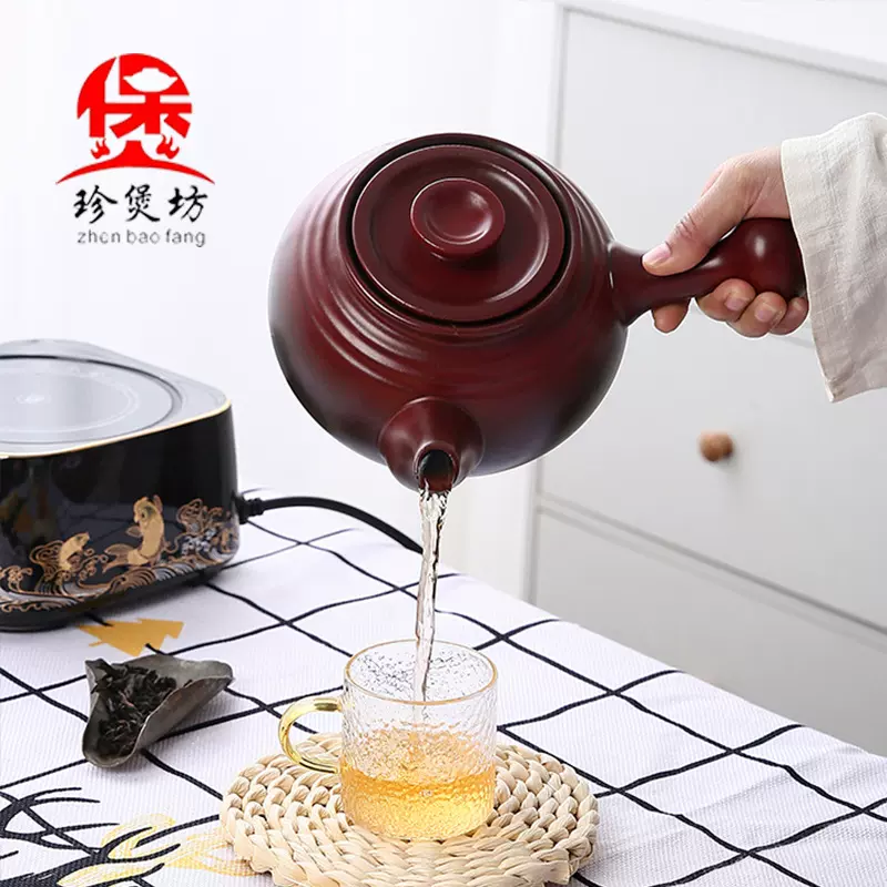 珍煲坊电陶炉炭火适用陶瓷明火耐高温带柄有嘴砂锅煮花茶壶熬药锅