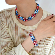 欧美夸张嘻哈男女亚克力扣锁骨链朋克风情侣彩色CCB链条古巴项链