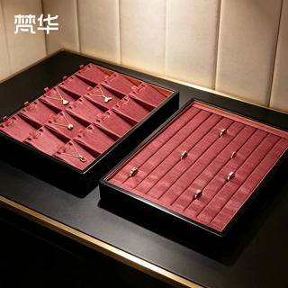烤漆古法黄金首饰展示盘手镯项链陈列盘红色宫廷风看货盘工厂直供