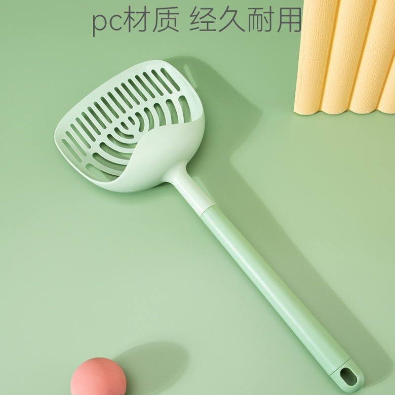 Mango largo pala de arena para gatos agujero fino pala de mierda de gato tofu arena bentonita pala de arena para gatos cuchara de arena para gatos de plástico grande al por mayor