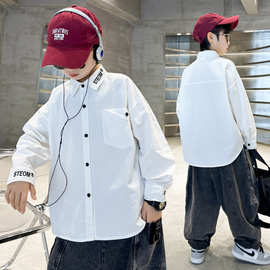 儿童装男童春装白色衬衫2025新款中大童春秋款男孩春季长袖衬衣潮