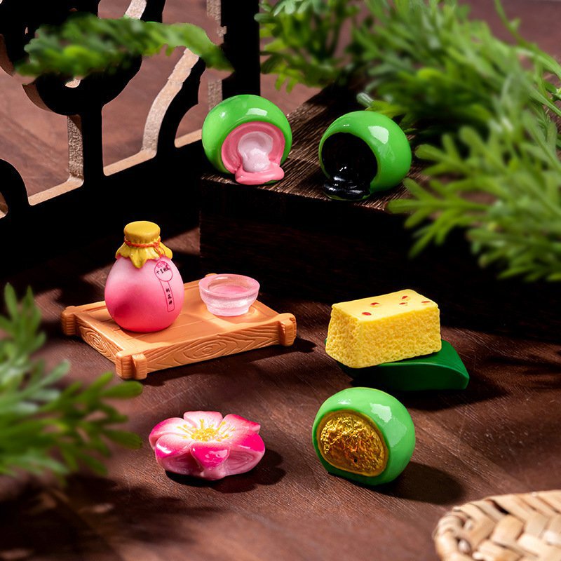 Doll Peach Blossom Food Decoration Tray Flower Wine Cake Chinese-Style Play Pastry Ornament Desktop Miniature Simulation House Real Medium