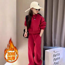 华棉复合羊驼绒新款秋冬季儿童运动服网红冬季休闲女童卫衣套装潮