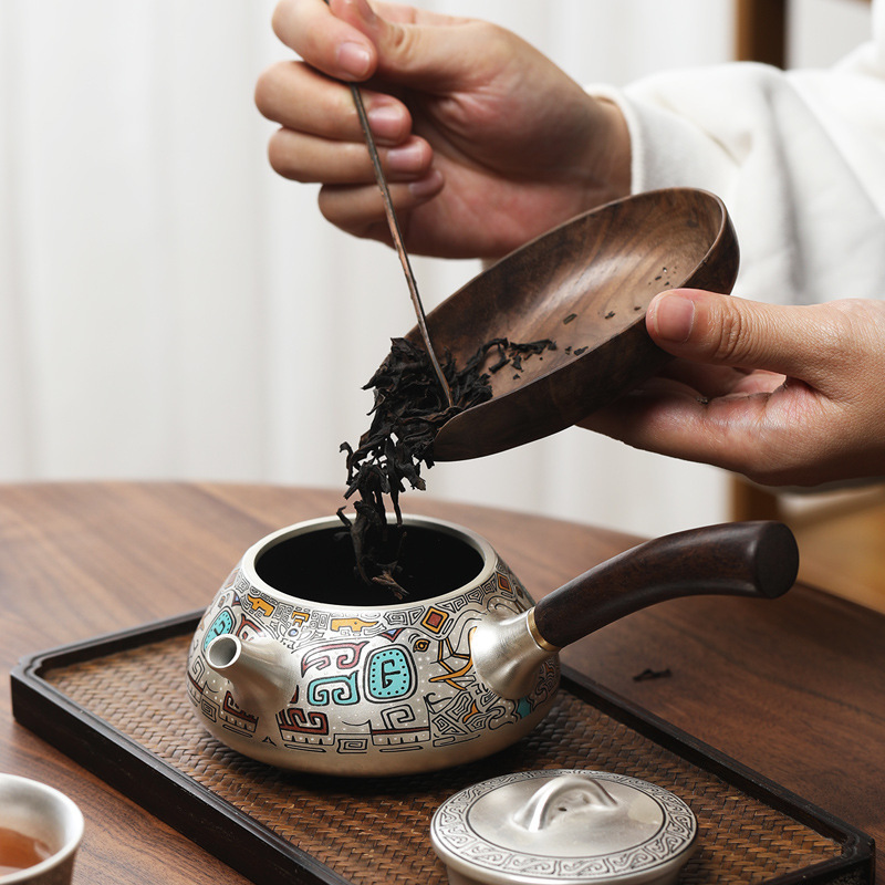 999純銀一壺二杯陶磁器金銀間違い紋日本式オフィス携帯旅行工夫茶器セット|undefined