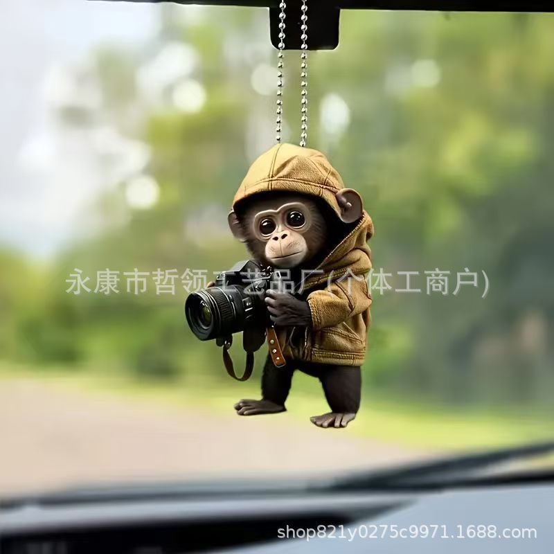 Cute Monkey Photographer Acrylic Keychain Multifunctional 2D Charm Car Rearview Mirror and Backpack Decoration