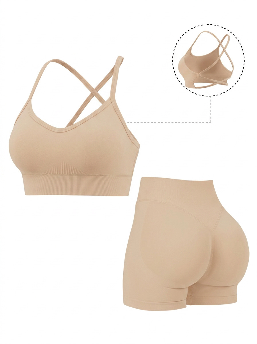 Conjunto deportivo de yoga dfyne para mujer, sujetador con tiras cruzadas, pantalones cortos con control de abdomen y efecto levanta glúteos, conjunto de verano para fitness y levantamiento de pesas.