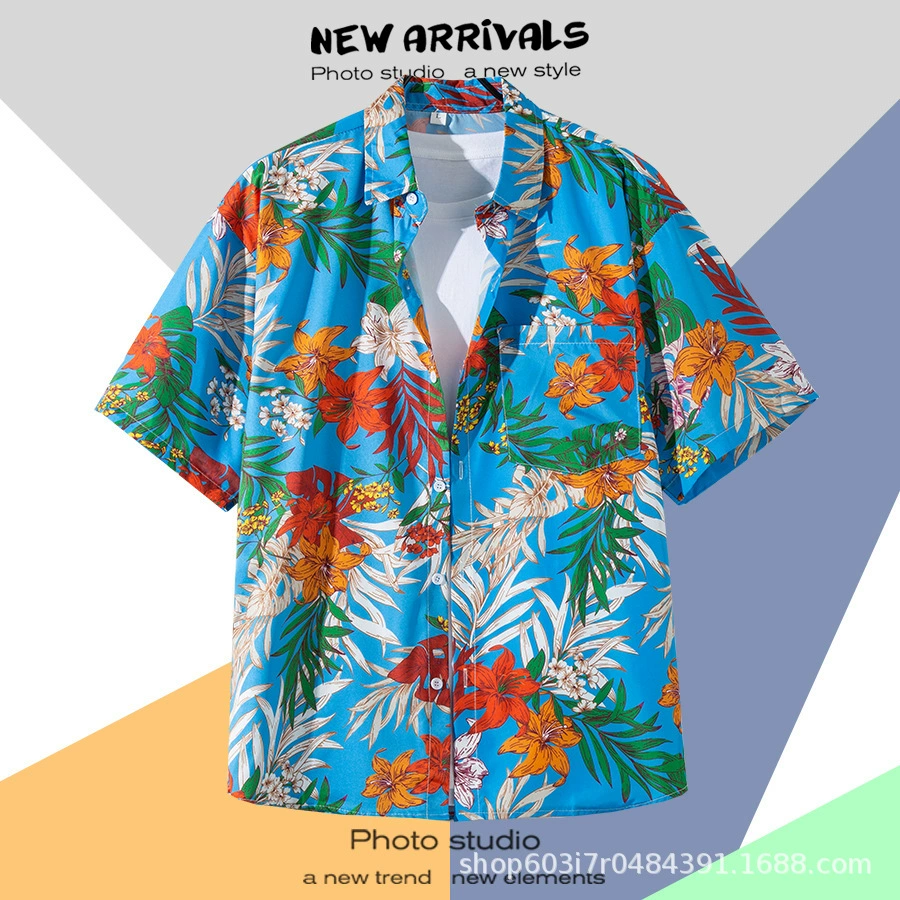 Пляжная рубашка, 3D цифровая печать, короткий рукав, размеры S–5XL, летний casual