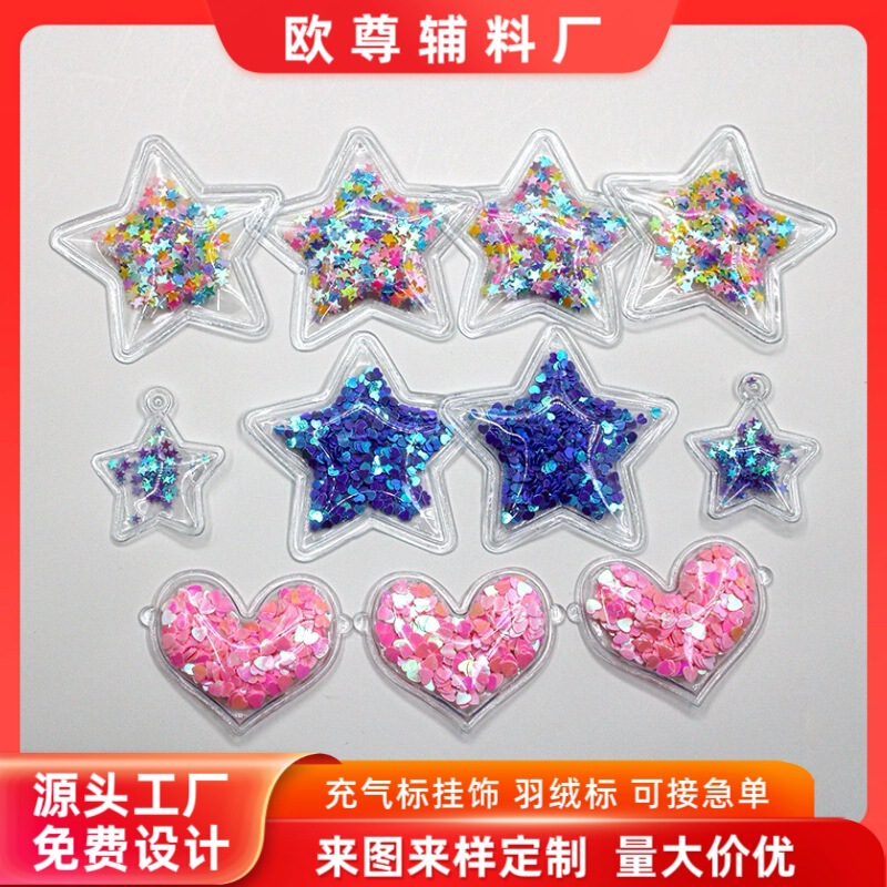 Customized Heart Inflatable Label Cartoon Special-Shaped Pvc Inflatable Pendant Keychain Environmentally Friendly Sequin Quicksand Bubble Label