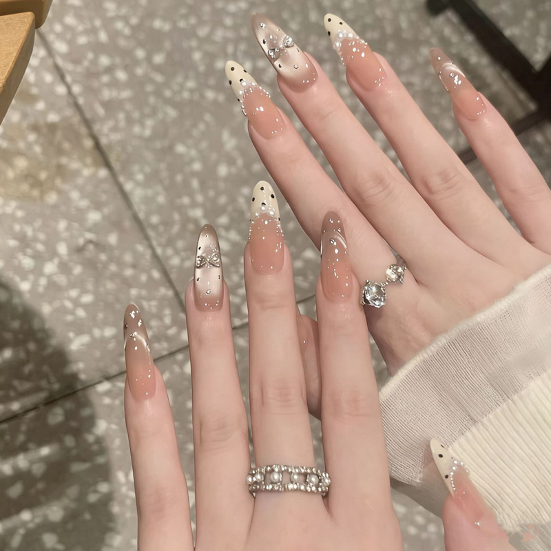 【Star Diamond Dreamland】Handmade Polka Dot Wearable Nails, Gentle Creamy French Style, High-End Handmade Wearable Nails 【Star Diamond Dreamland】Handmade Polka Dot Wearable Nails, Gentle Creamy French Style, High-End Handmade Wearable Nails