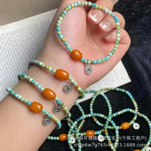 Factory wholesale natural beeswax old wax date beads bracelet with turquoise s925 silver DIY jewelry