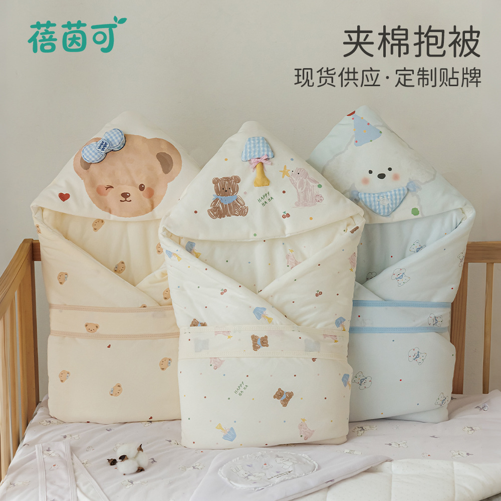 Newborn baby swaddle blanket, infant delivery room swaddle blanket, outdoor wrap blanket, newborn baby hooded wrap blanket, cartoon warm quilt