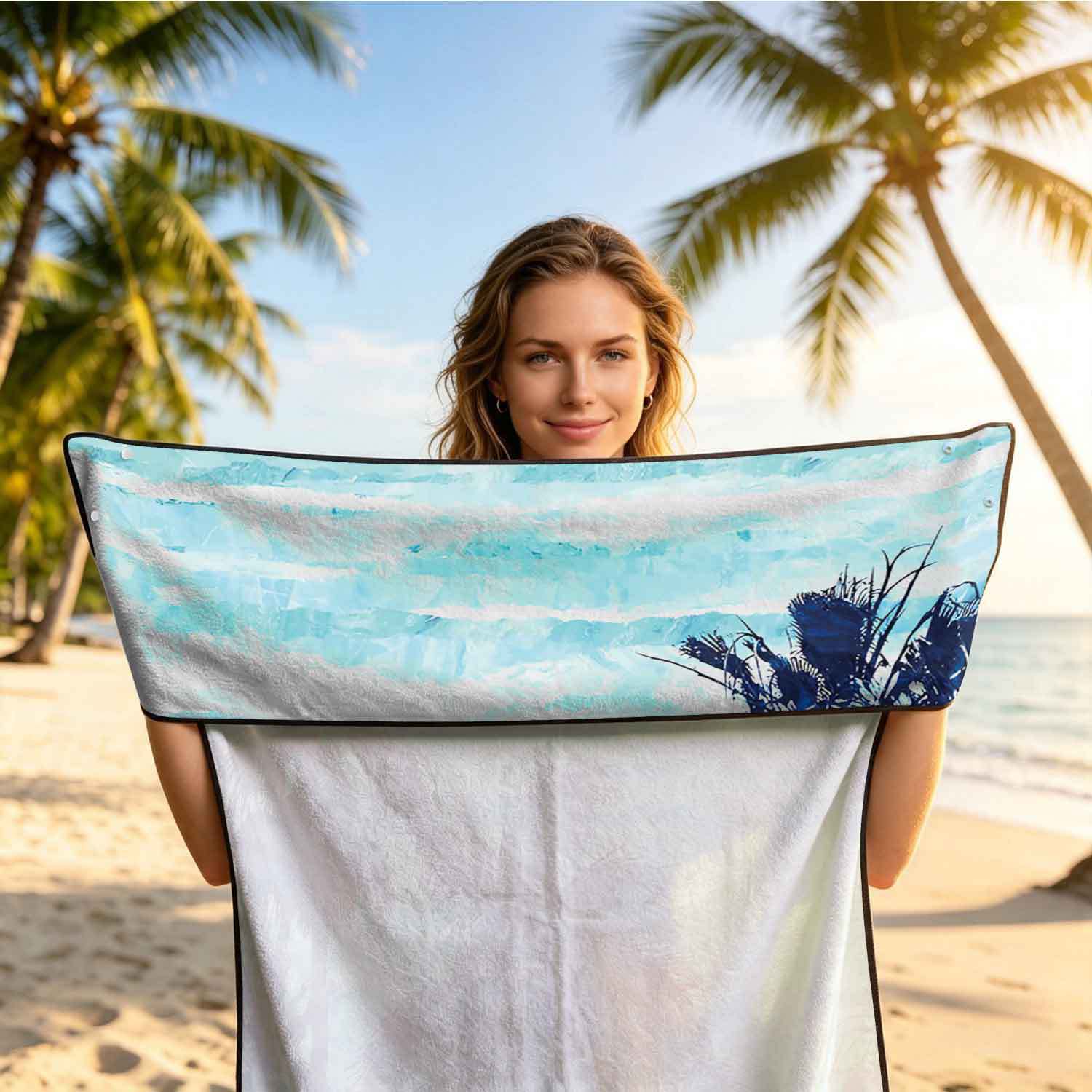 Printed bath towel and car seat cover 2-in-1, ultra-fine fiber outdoor beach and car dual-use universal seat cushion