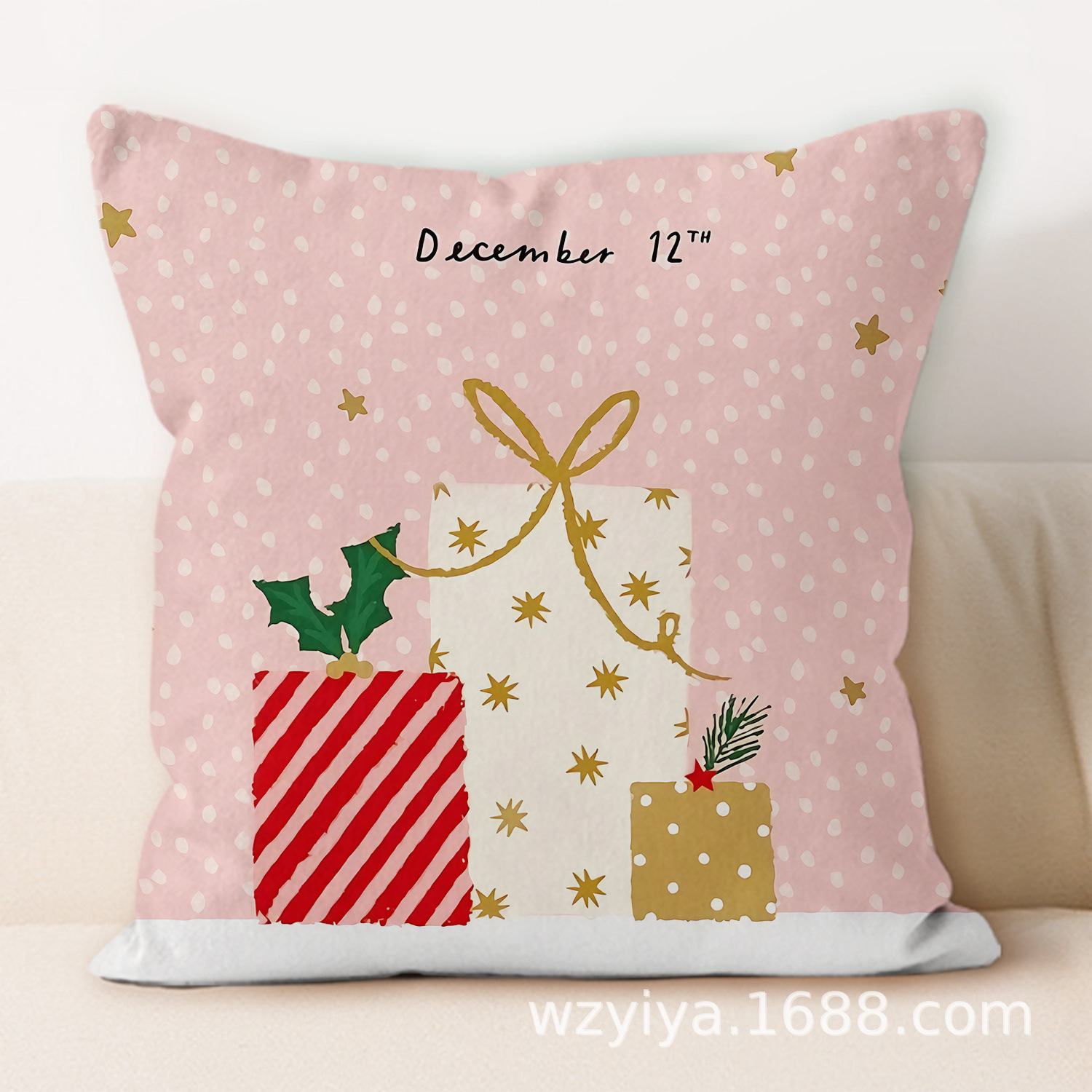 Cartoon Navidad impresa almohada cuadrada sala de estar sofá dormitorio cabezal de cama almohada funda sin núcleo cojín