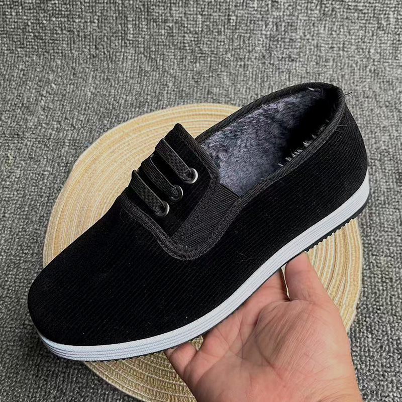 Winter New fleece-lined Thickened Men's Shoes Warm Non-slip Middle-aged and Elderly Cotton Shoes Casual Slip-on Old Beijing Cloth Shoes