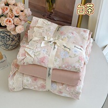 2025新款双层花边全棉双层纱蕾丝花边四件套insA类母婴级纯棉被套