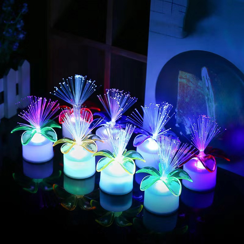 Colorido gradiente de fibra óptica flor flash LED electrónica vela luz estrellada fibra óptica flor Luz Los niños juguetes luminosos