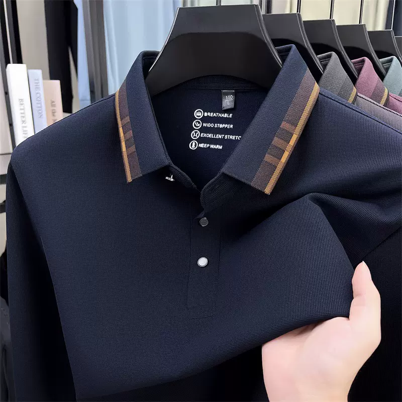 2025秋季新款锦氨无痕男士长袖polo衫商务休闲翻领T恤打底衫男装