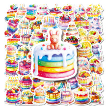 56张跨境新款彩虹蛋糕涂鸦贴纸生日礼物信封装饰贴画亚马逊temu批