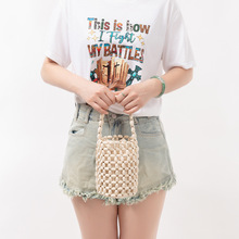 加工定制木珠包欧美跨境手提水桶包手工编织包包女海边度假沙滩包